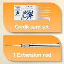 Compact credit-card-style tool set and stainless-steel extension rod