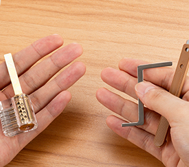 Step three reviewing the cylinder movement in the supplied transparent practice lock
