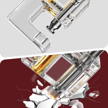 Two close-up views of the transparent practice lock and its metal components