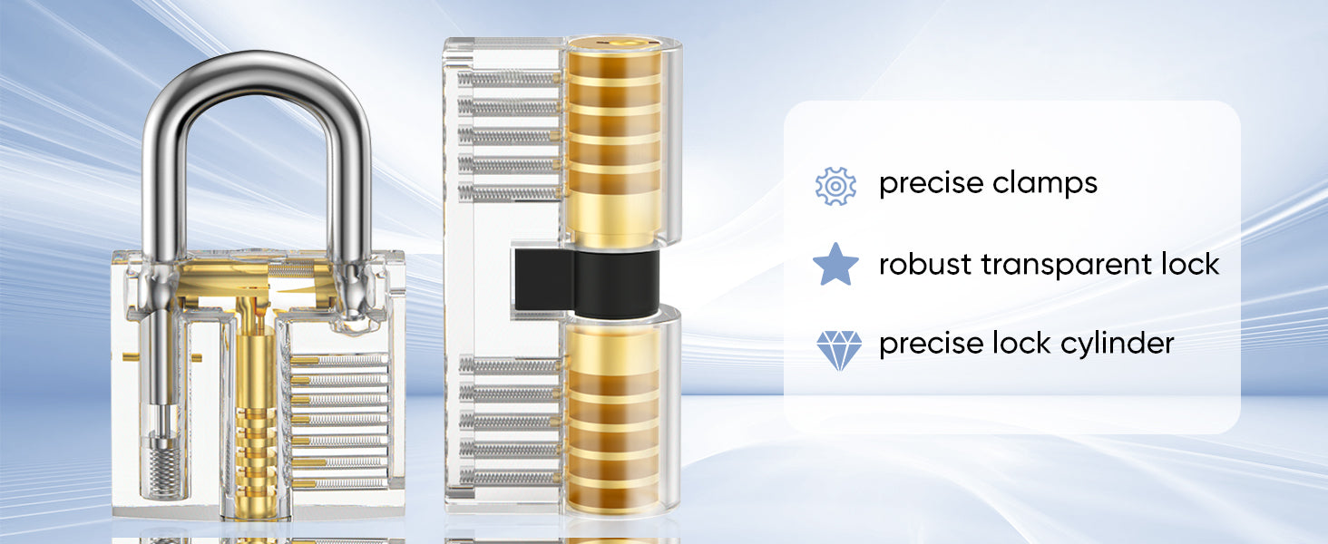 Transparent practice padlock and double-sided cylinder with visible internal parts